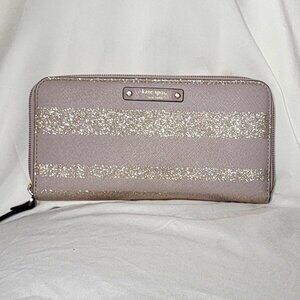 Kate Spade NY Haven Lane Zip-Around Wallet in a Gray/Lavender w/ Glitter Stripes